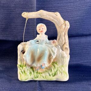 Vntage Enesco Girl On Swing Planter E5070